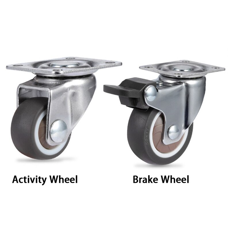 4Pack 2inch Furniture Crib Casters Cabinet Clamp with Brake Wheels Soft Rubber Swivel Caster Furniture Hardware Fittings