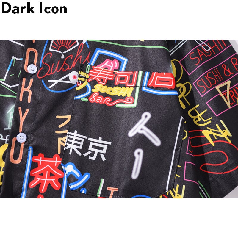 Mörk ikon tryckt hawaii skjorta herr sommar herrskjorta kortärmad streetwear kläder
