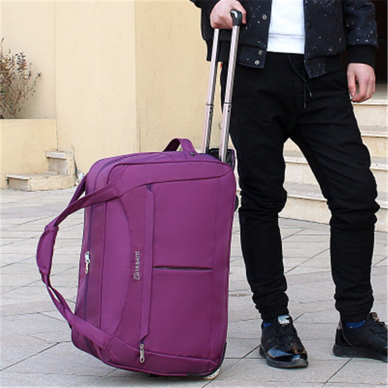 Carrieto de ruedas para equipaje de gran tamaño, bolso de viaje para mujer, con carrito bolso de mano, bolso Unisex, bolsas de viaje de gran capacidad, maleta con ruedas: Large purple