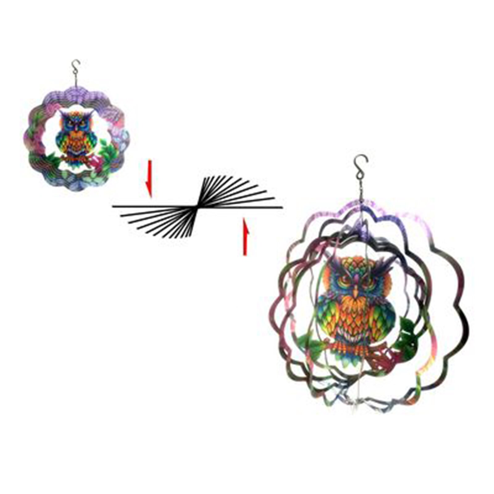 Windspiele Edelstahl Wind Spinner- 3D Hause Zauberstab Hängen Dekor Segen Schutz Bunte Garten Kunst Dekoration