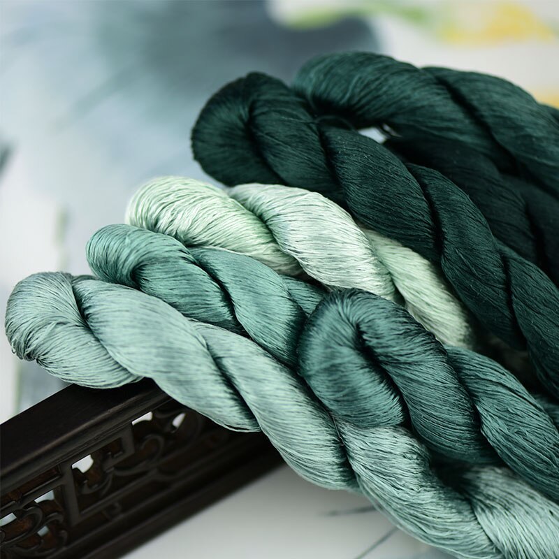 1pcs 100% silk thread hand embroidery embroider cross stitch 400m silk embroidery thread malachite green/7 gradient color
