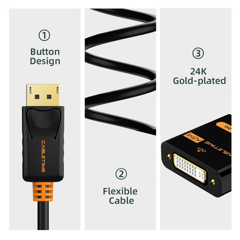 Kabeltid displayport til dvi adapter han til hun aktiv dp konverter til dvi extension 1080p 3d til hdtv pc projektor  c080