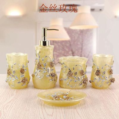 Wedding Decoration Bathroom Accessories Resin Five Pieces Set Luxurious Holder Bath Gel Bottle Soap Box Toothbrush Holder Mouth: A