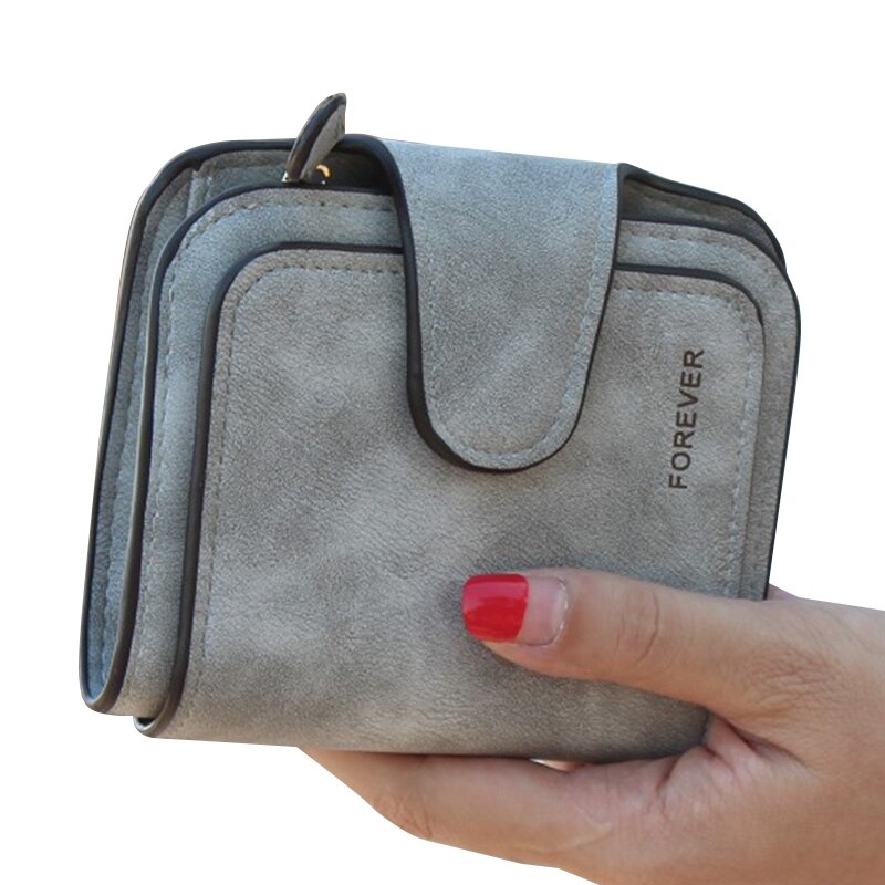 Lady Snap Fastener Zipper Short Clutch Wallet Solid Letter Small Female Purse Short Purse Vintage Matte Women Wallet: Gray