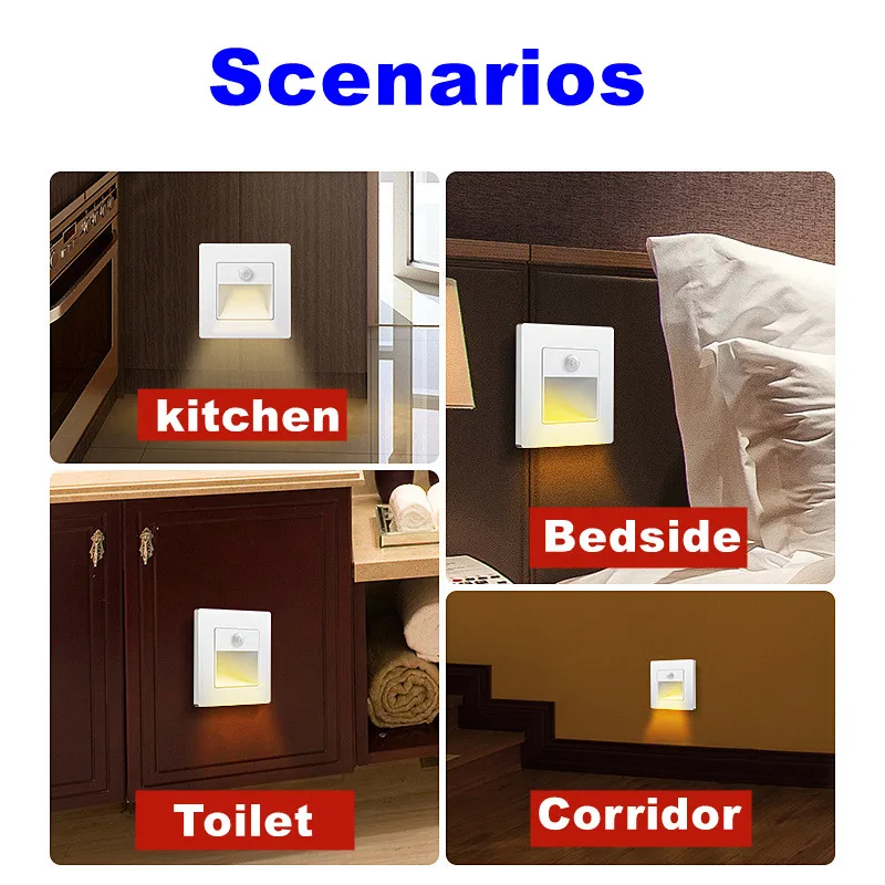 Capteur de mouvement infrarouge veilleuse intérieure extérieure escalier étape applique murale 3W encastré LED étape lumière escalier chambre décoration