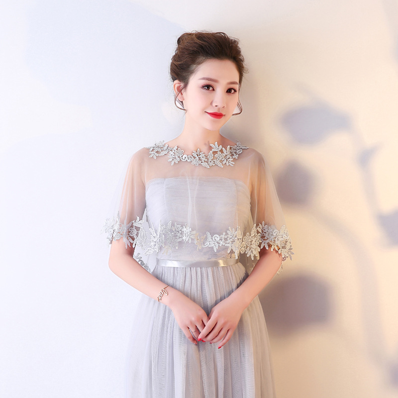 Boléro de mariage blanc, estival, Appliques de dentelle, écharpe châle pour femme, veste de mariage, jaqueta feminina: Gris