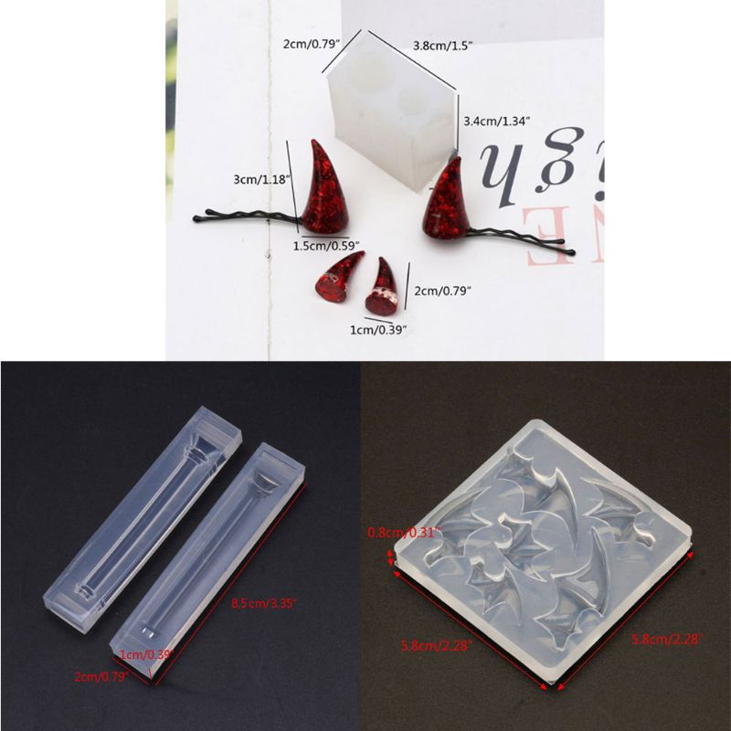 Varitas mágicas de 3 uds., pinzas para el pelo con de Alas del diablo, varita de bruja Molde de resina de silicona, juego de moldes de resina epoxi