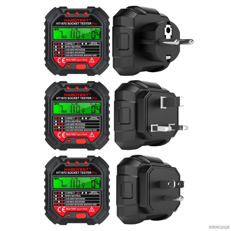 HT107 Socket Tester Voltage Test Eu/Uk/Us Plug Lijn Tester Rcd Voltage Meting Lcd Display Socket Tester lekkage