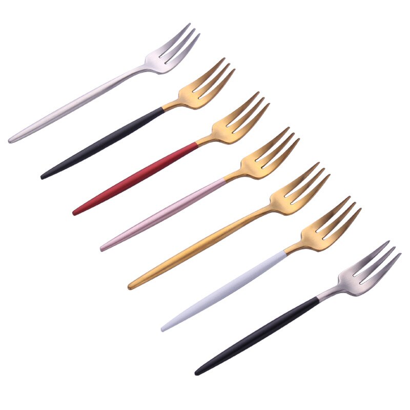 6pc/- pack 304 roestvrijstalen tafelvorken kleurrijke fruitvork gouden servies verjaardagsfeest taart schattige voedselkeuzes westerse diner