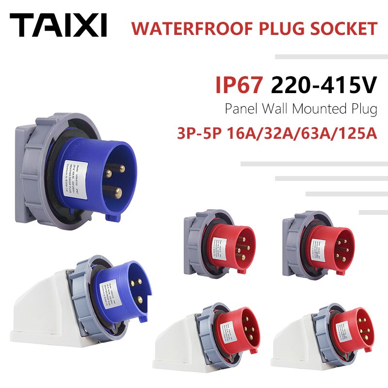 Waterproof Male Plug Concealed Device Plug 3P 4P 5P 16A 32A 63A 125A Ground Socket Plug