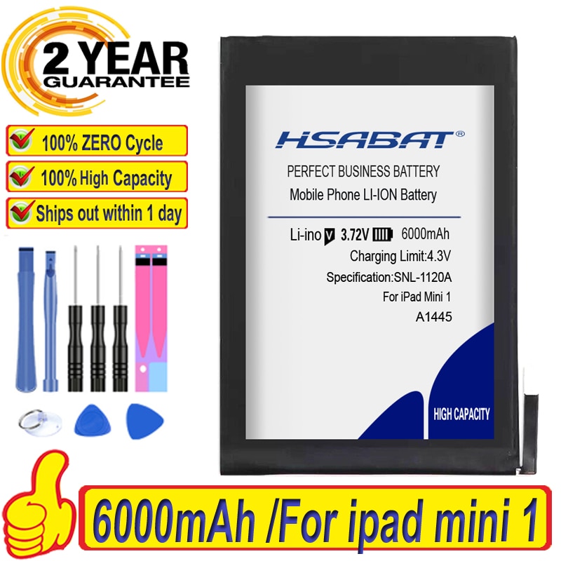 100% Original HSABAT 6000mAh Battery For ipad mini 1 for iPadmini1 A1445 A1432 A1454 A1455