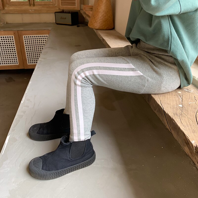 3955 forår efterår piger leggings bomuld elastiske bukser stribede børn bundbukser drenge joggers børn sportsbukser
