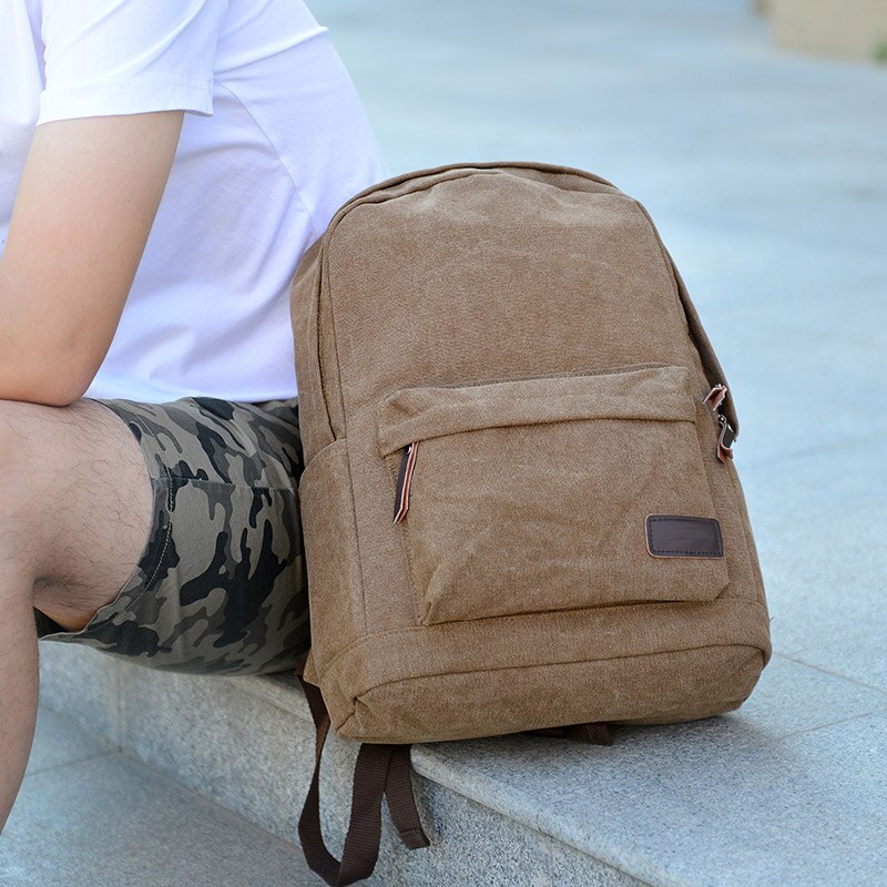 Scione Mannen Effen Canvas Casual Reizen Rugzakken Eenvoudige Vintage Laptop Schoudertassen Vrije Tijd School Bagpack