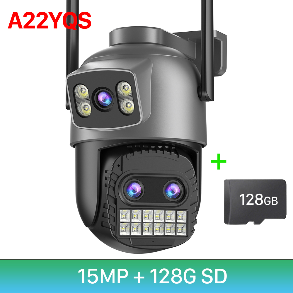 6K 15MP HD IP-camera Buiten Externe WiFi-camera met drie lenzen 4K 8MP Dual Screen Beveiliging PTZ Cam Auto Tracking Surveillance: green