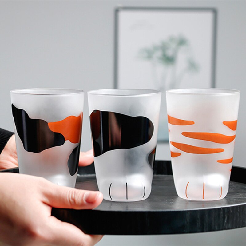 Søt frostet glass kopp katt pote form print kaffe krus print personlighet barn frokost melk kopp tumbler drikkeglass