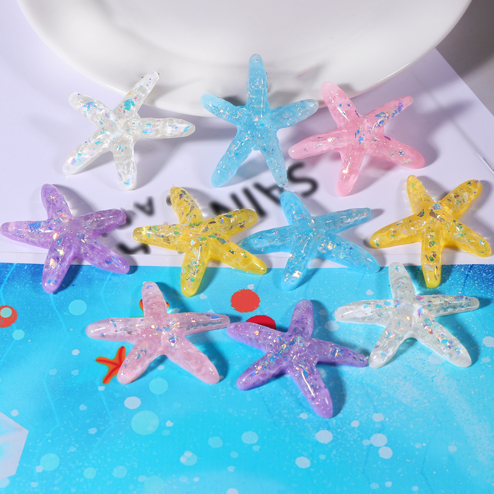 20Pcs Resin Adorable Glitter Starfish Crafts Candy colors Sea Stars For Jewelry DIY Wedding Decoration Home Decor Accessories: Mixed colors 1