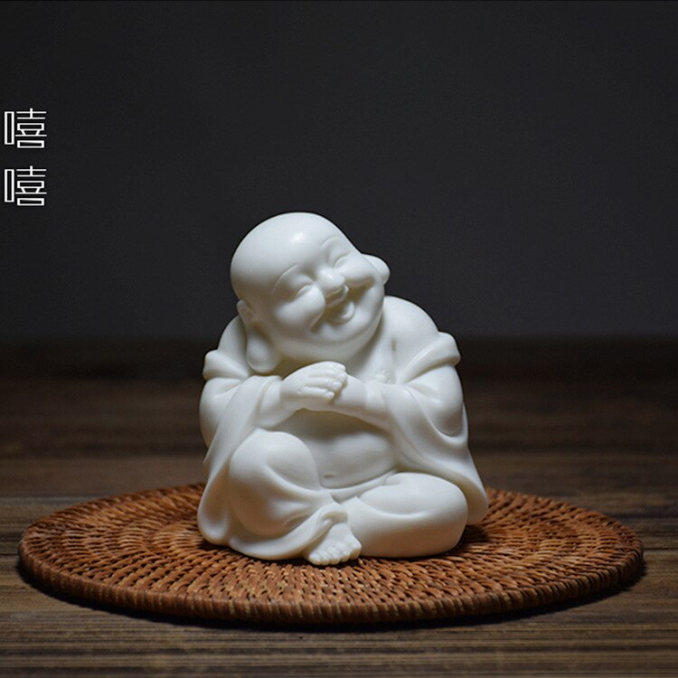 Skrattande buddha keramik maitreya buddha staty, vit porslin modern konst skulptur buddha, heminredning lycklig liten munk: 1