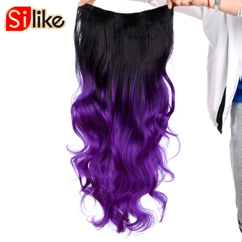 220g U Part Clips In Hair Upgrade Clip Hair Extension Synthetic Natural Wavy Hair Half Wig Blue Pink Grey
