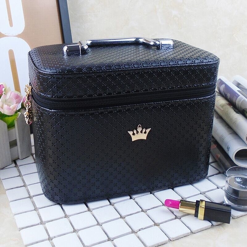 Vrouwenkroon grote capaciteit make-up organizer draagbaar beroep cosmetische tas schoonheidsborstel opslag was toiletartikelen: Is zwart