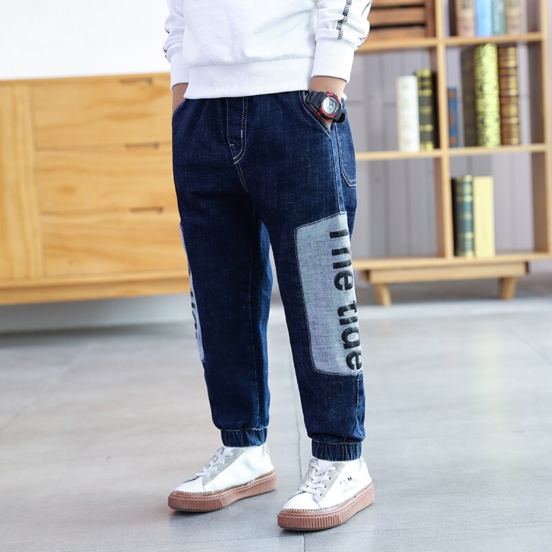 Ienens børn jeans børn denim tøj løse bukser tøj pasform 4-13 år elastiske talje bukser børn dreng bukser bukser: Blå / 9t