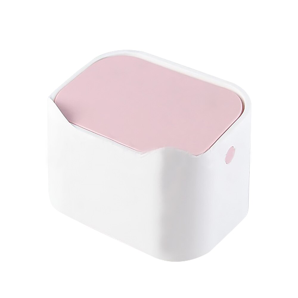 Bureau-prullenbak met deksel, drukknop, huishoudelijke prullenbak, schattige prullenbak met duwmechanisme, kleine prullenbak voor meubels: Roze
