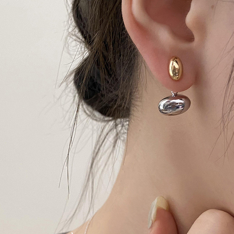 Pendientes de tuerca con contraste de Metal ovalado geométrico francés, pendiente con personalidad, un estilo, dos prendas para mujeres y niñas, joyería para fiestas y vacaciones