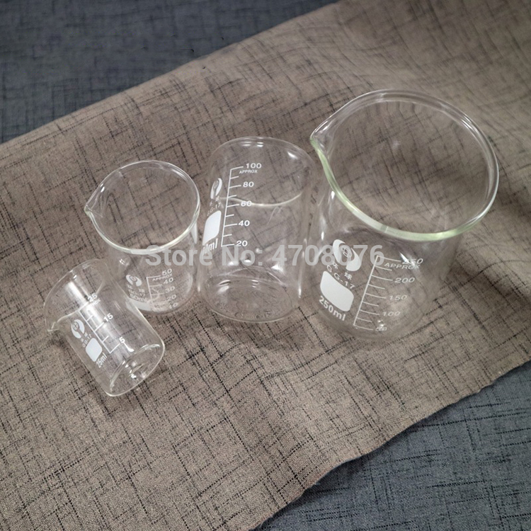 100,150,200,250ml 4pcs/set Pyrex Beaker borosilicate glass Lab glassware chemical measuring cup flat bottom for scientific test