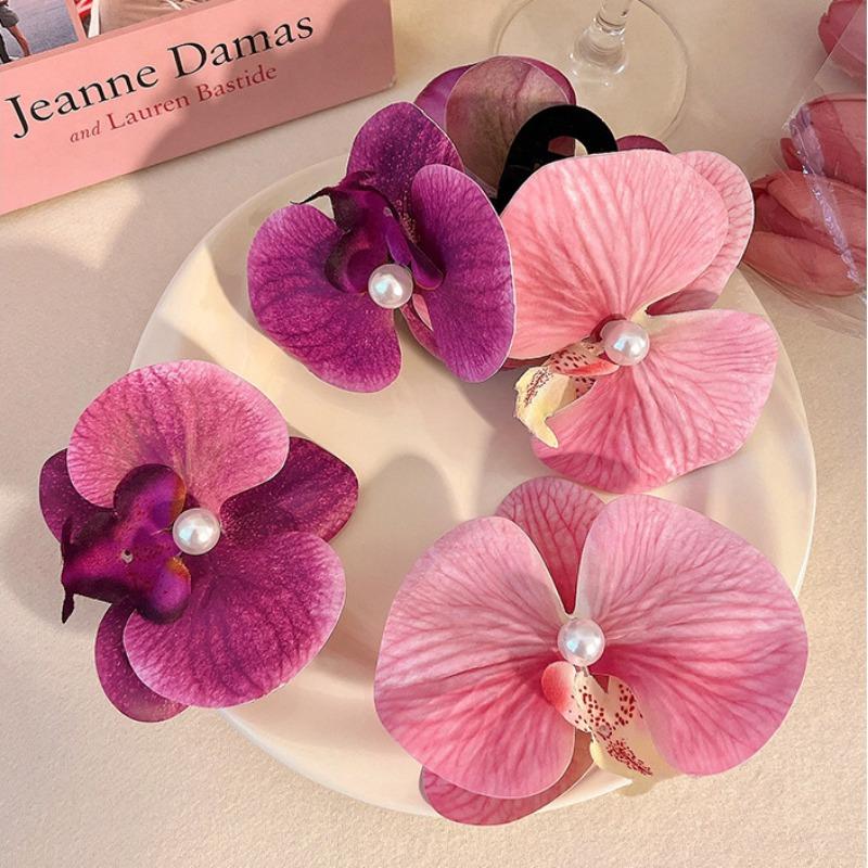 Pinzas para el cabello con flores de orquídeas para mujer, horquilla bohemia, pasador nupcial, playa, boda, flor artificial, accesorios para el cabello para vacaciones