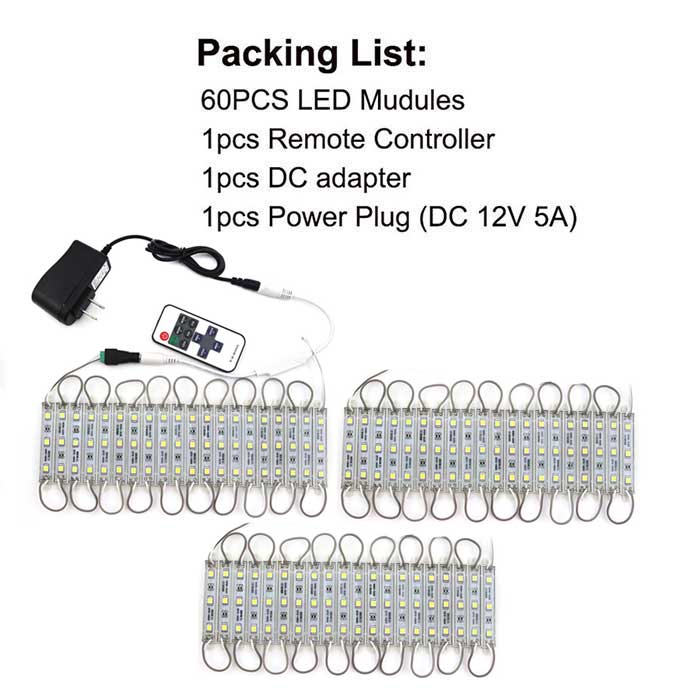 Smd 5050 led moduler lys 3 ledet  dc12v vanntett reklame skilt butikk front lys stripe lampe moduler sett hvit farge: 60 stk sett