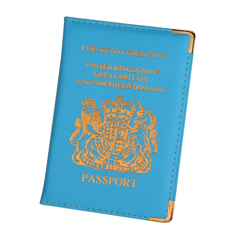 UK and European Passport Holder PU Leather Covers for UK Men Women French Passports Organizer for Travelling: Light Blue