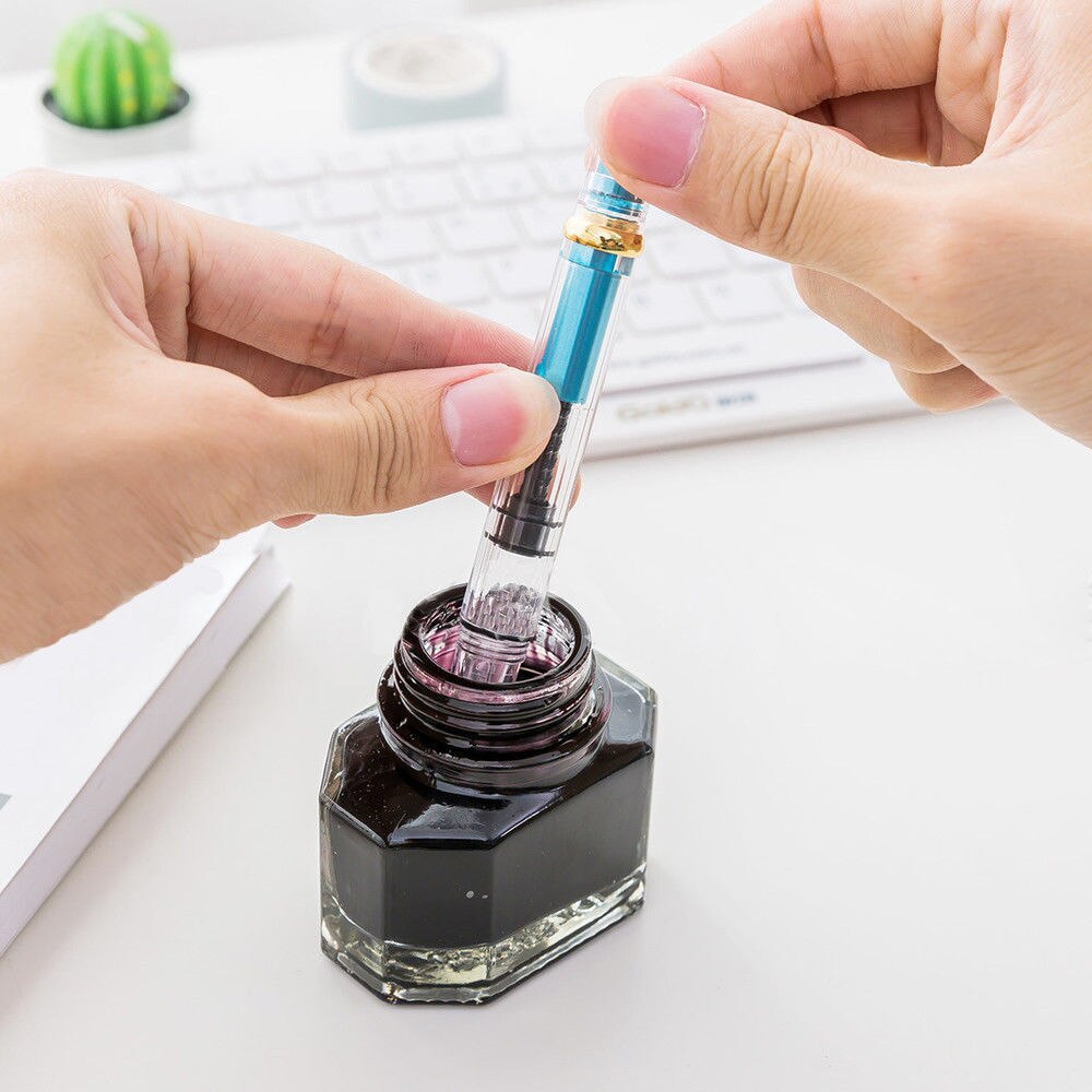 Fountain Pen Piston Transparent Gold/Silver Clip Fine Nib 0.5mm Wing Sung 3008 Fountain Pen