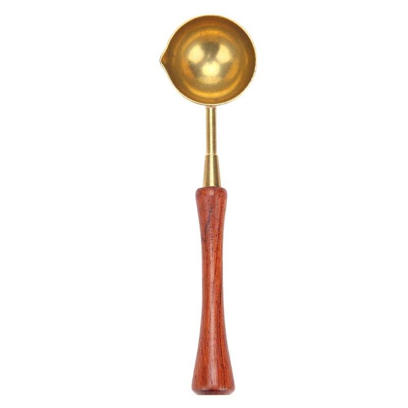 Latón fuego cera sello cobre cera palo madera mango cuchara de cera de lacre pequeño y exquisito 11,5x3 cm tamaño del producto