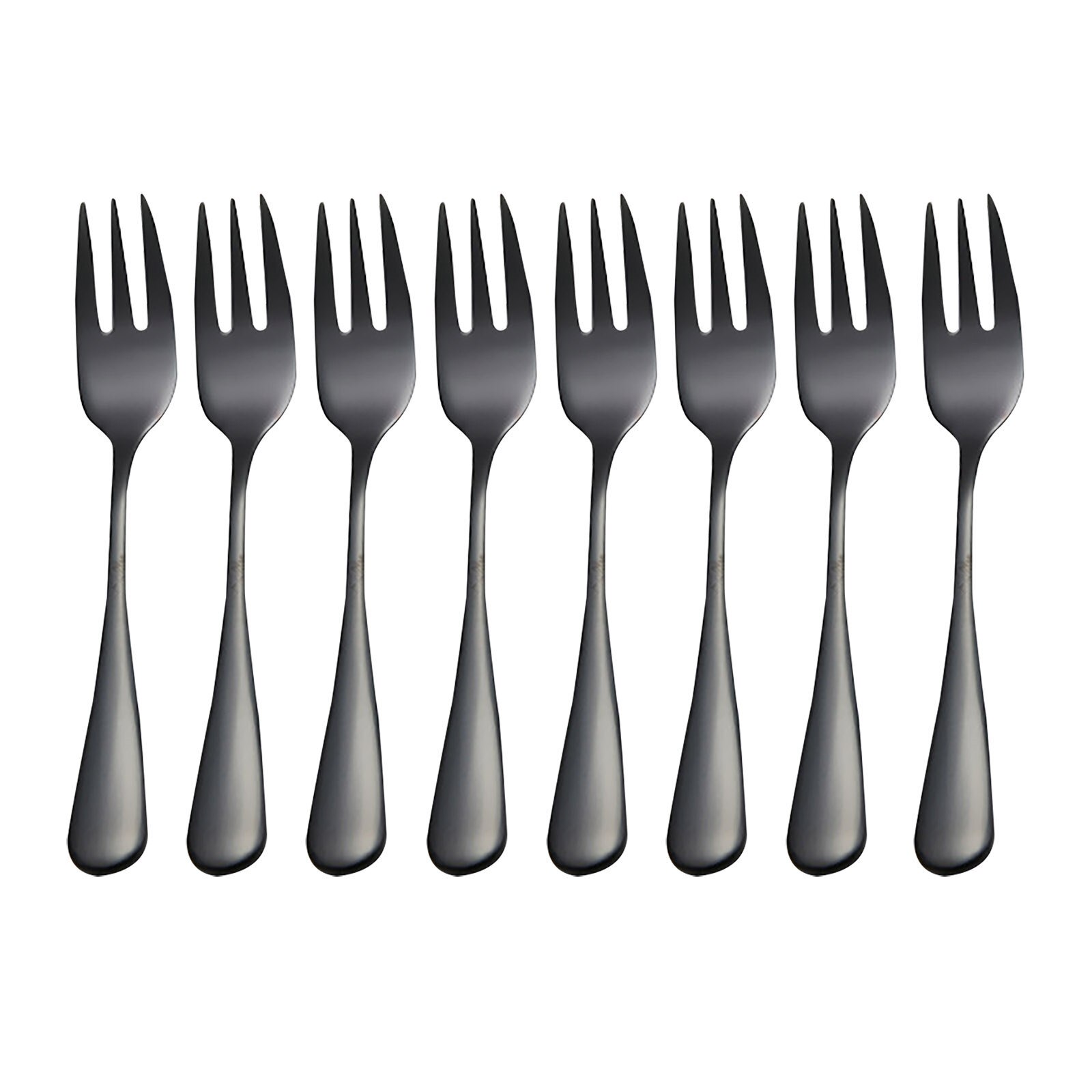8Pc Fruit Vork Roestvrij Staal Ijs Cake Vorken Zwarte Goud Kleurrijke Thee Vork Servies Set Party Restaurant Benodigdheden: Black