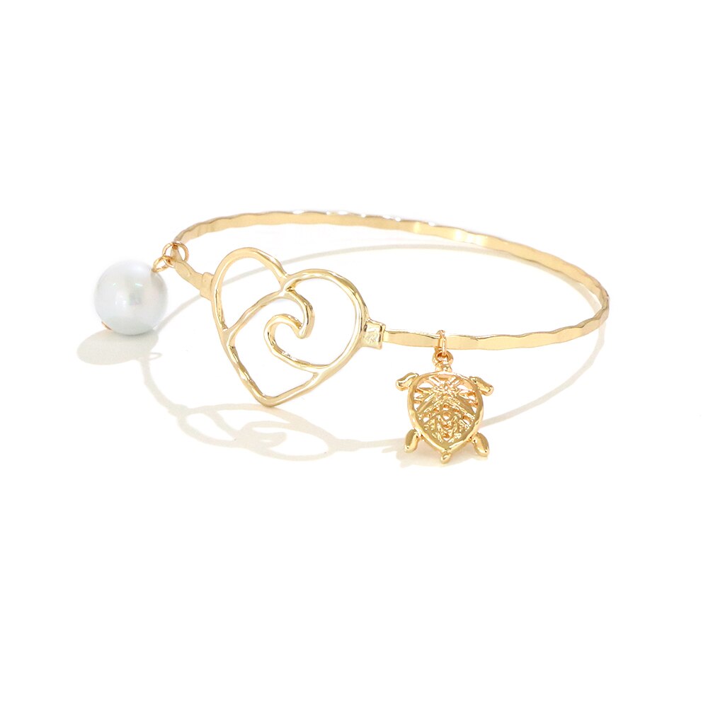 KOMI Diameter 6-10 CM Hawaii Polynesian Pohnpei Chuuk Tonga Glass White Pearl Plumeria Flower Tortoise Man Woman Bracelet Bangle: GJZ394W / 6 cm