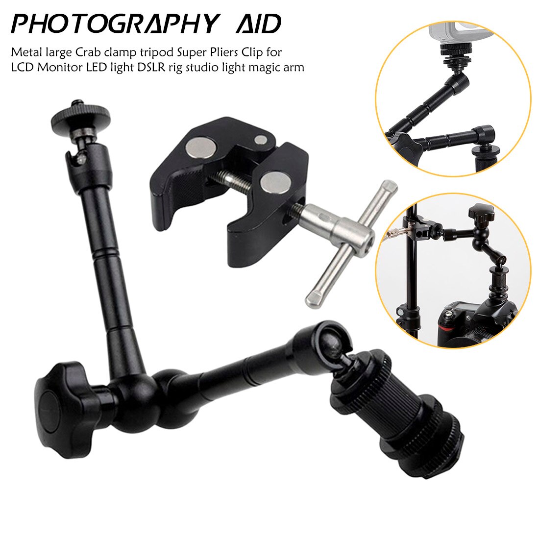 11 inches Adjustable Magic Articulated Arm and Clamp for Mounting HDMI Monitor LED Light for LCD Video Camera for DSLR camera: clamp plus arm