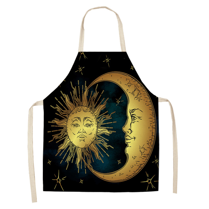 1Pcs Ramadan Pattern Cotton Linen Kitchen Aprons for Woman and Man Home Cooking Baking Shop Cleaning Accessory 53*65cm DD1001: H