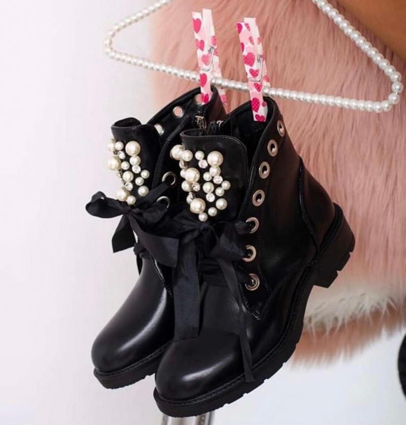 dames noir bottines perle ruban décoré bottes antidérapantes femmes décontracté confortable court chaussons pour les femmes