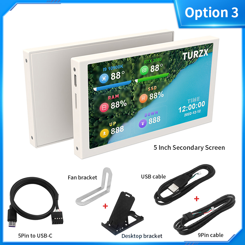 5-Zoll-USB-C-Sekundärbildschirm IPS 800 x 480 LCD-Computer-Hardware-Monitor, kein AIDA64-Display erforderlich, mit Gehäuse aus Aluminiumlegierung: WHITE