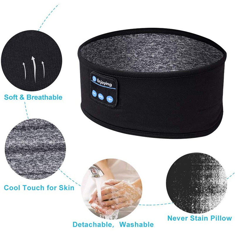 Écouteurs sans fil Bluetooth 5.0, bande de couchage, musique, doux, élastique, confortable, masque pour les yeux, casque de sommeil pour dormir sur le côté