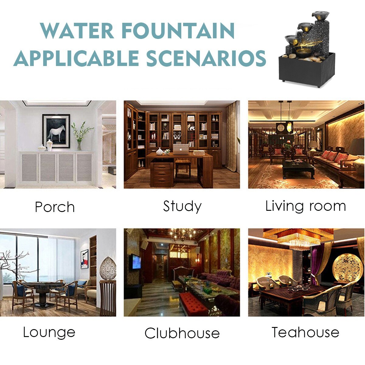 6.7 Inch Relaxation Waterfall LED Decorative Indoor Tabletop Water Fountain Lving Room Home Decor