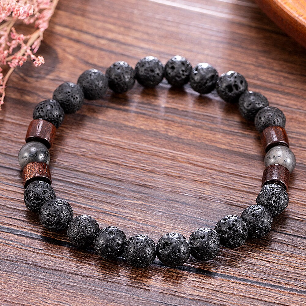 Pulsera de para hombre y mujer, con piedras de Lava, elasticidad, Yoga y cuentas, de joyería