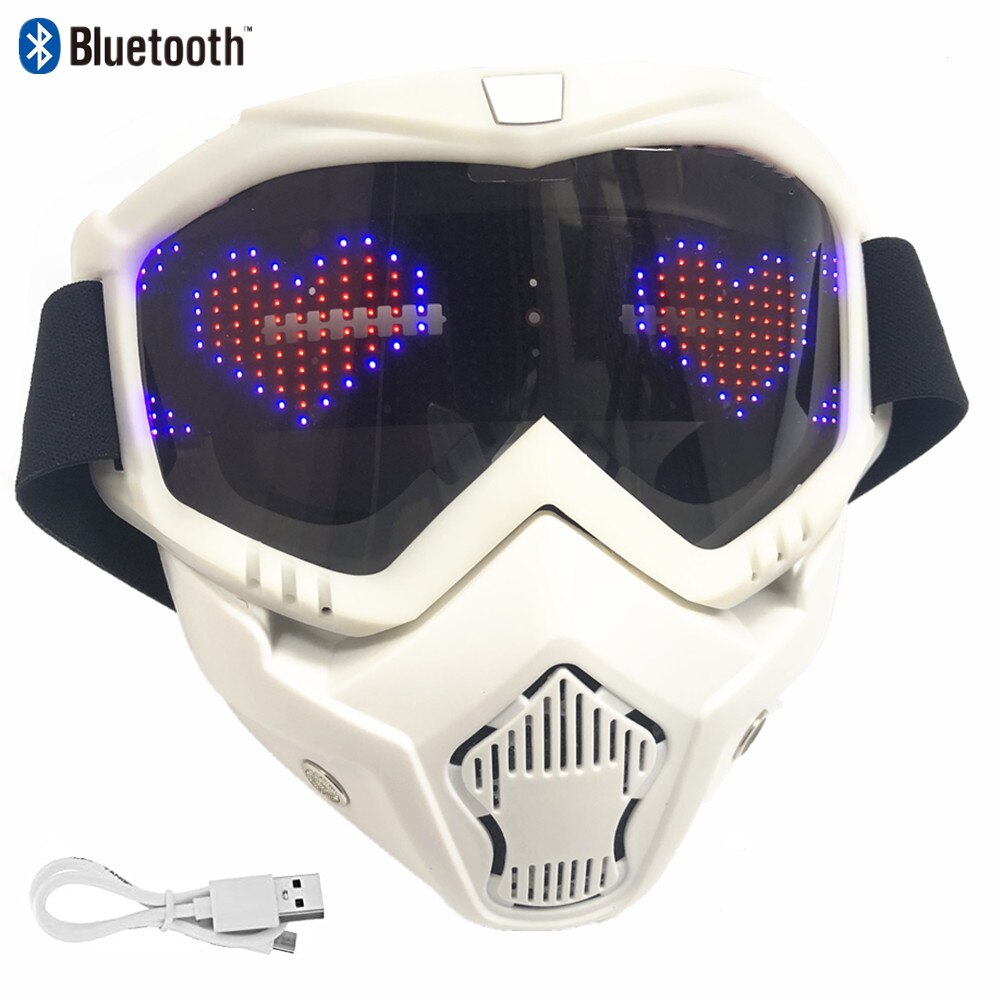 Detachable Bluetooth App Led Mask Party Magic Flash Carnival Led Matrix Display Board Programmable Text Animation Light Glasses: white