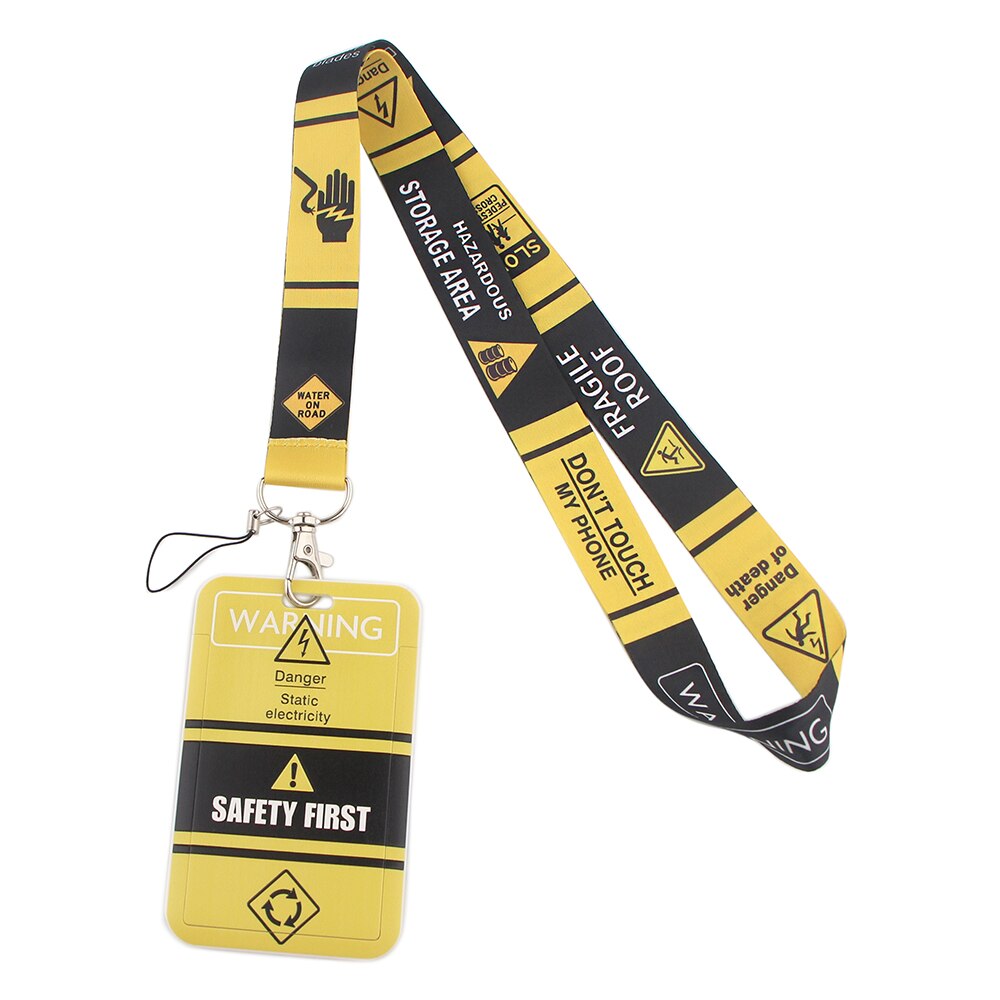 LX535 Danger Warning Signs Phone Straps Lanyards Id Badge Holder For Student Card Cover Business Card With Lanyard Rope