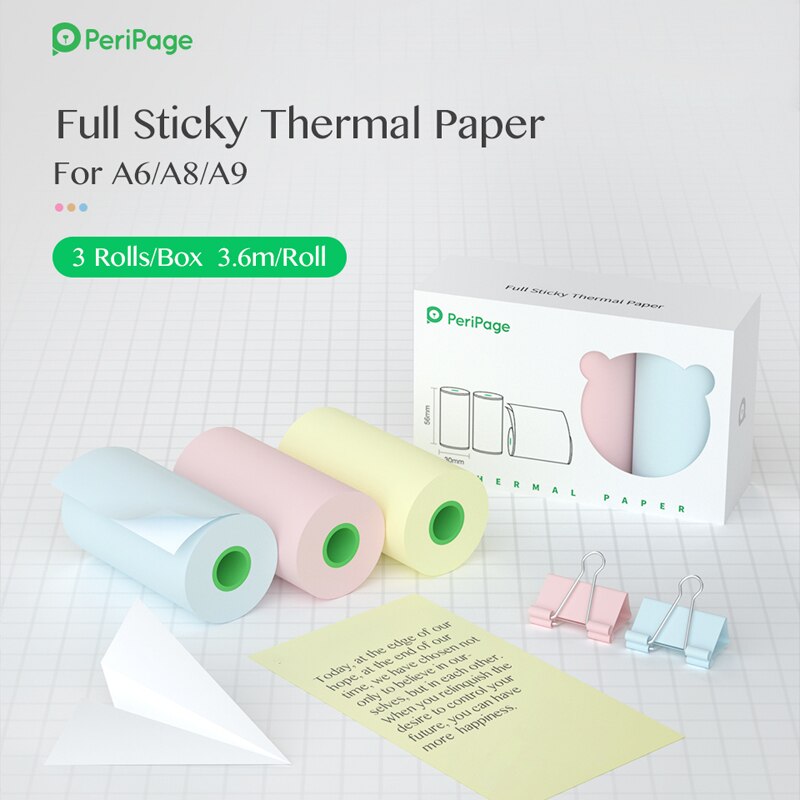 PeriPage 56x30mm Thermal Paper label Paper Sticker Paper For Mini Printer A6: Color Sticky Paper