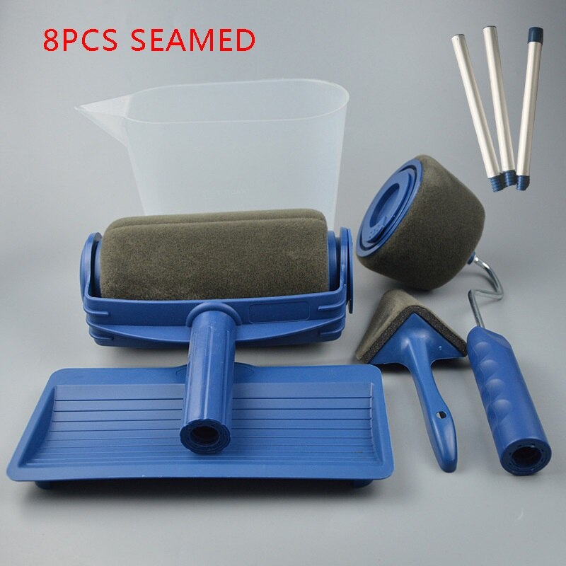 8Pc Muur Versieren Schilderen Roller Borstel Set Verf Runner Pro Borstel Kit Multifunctionele Huis Verf Rollers Runner Pro Tools set: 8pcs seamed blue