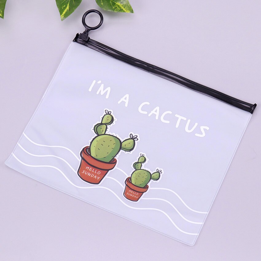 Cactus PVC Waterproof Pencil Cases Transparent Stationery A5 File Folder Storage Office School Supplies Pencil Bags for Girls: Two Cactus