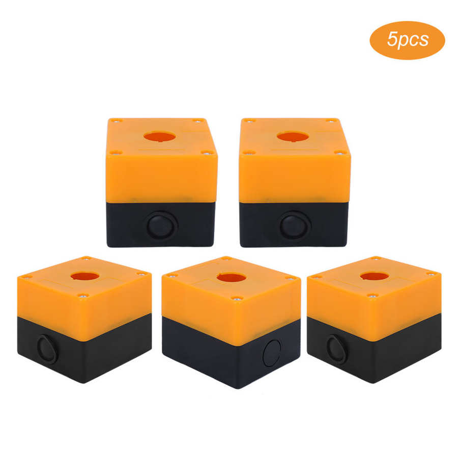 5Pcs Emergency Stop Box Control Switch Button Waterproof Junction Box Yellow 22mm BX1-22