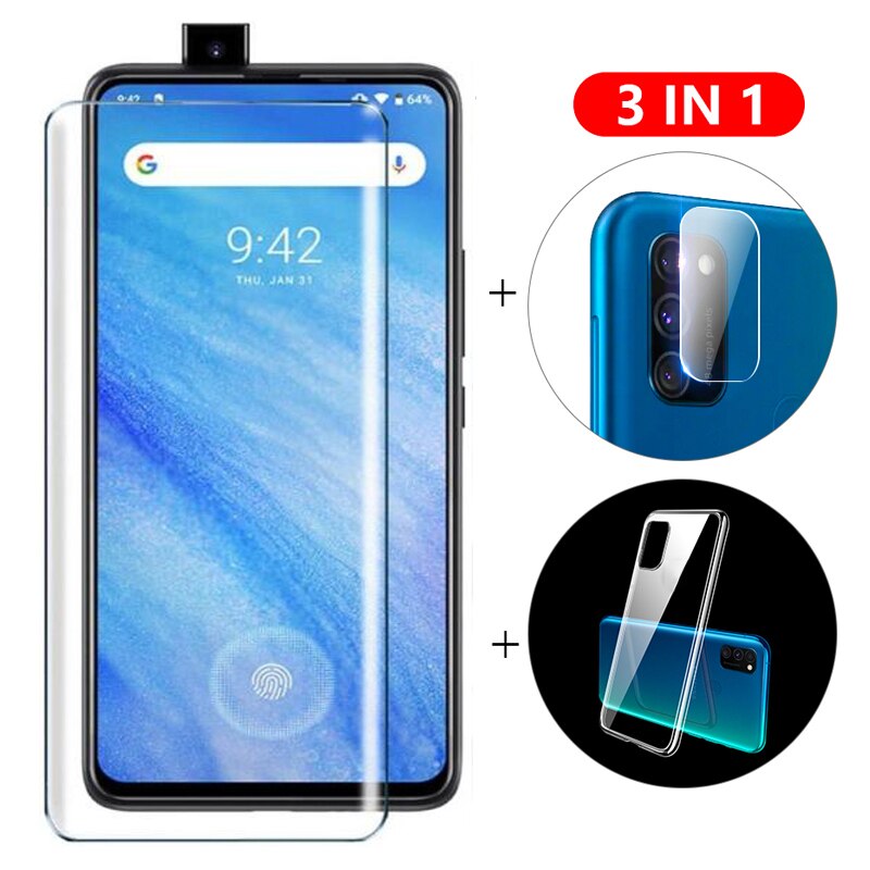 3-w-1 etui + kamera szkło hartowane dla UMIDIGI S5 zawodowiec ScreenProtector szkło dla UMIDIGI S5 zawodowiec 3D szkło: 3 IN 1 jasny CASE