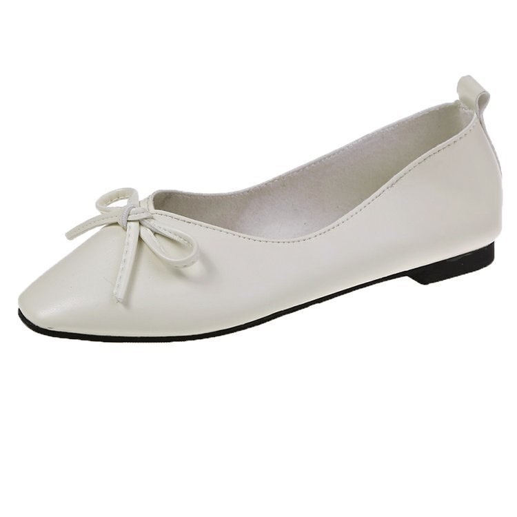 Neue Unterhose auf Flach Ballett Wohnungen Frauen Schuhe Feste Beiläufige Schuhe Frau Wohnungen Niedrigen Fersen Bogen Knoten Spitz büro Schuhe: Beige / 6,5