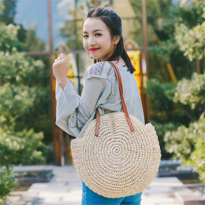 Vintage Strozak Ronde Rotan Zakken Handgemaakte Zomer Zakken Geweven Strand Dames Cirkel Schoudertas Bohemen Meisjes Reizen Handtassen